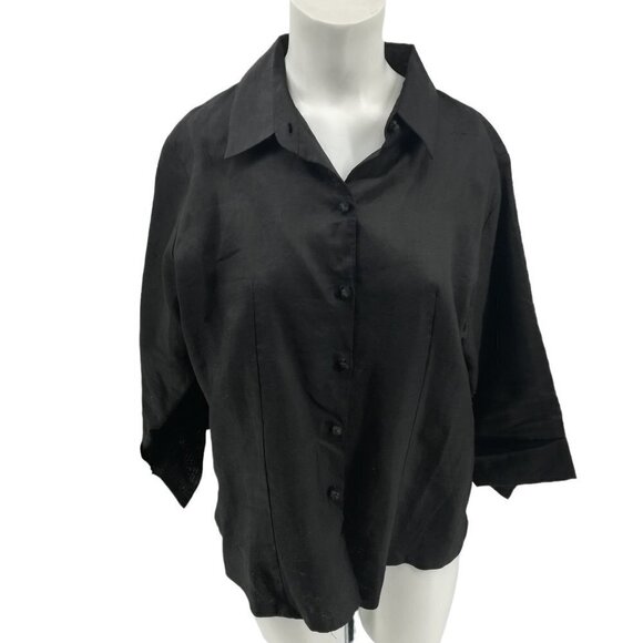Gretchen Scott Designs Linen Black Knot Button Front Blouse Size XL Classic - Picture 1 of 12